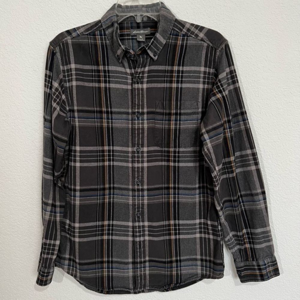Eddie Bauer Gray Plaid Flannel Classic Fit Heavy Duty Button Down Shirt  Small